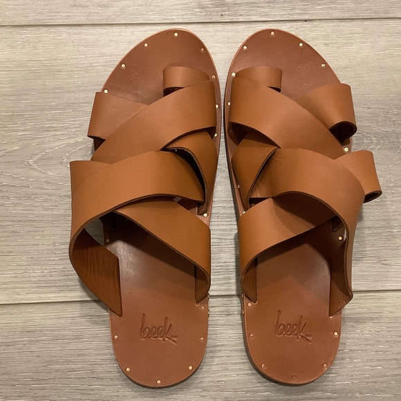 beek Shoes - BEEK Weaver Leather Slide Sandal Brown Size 11